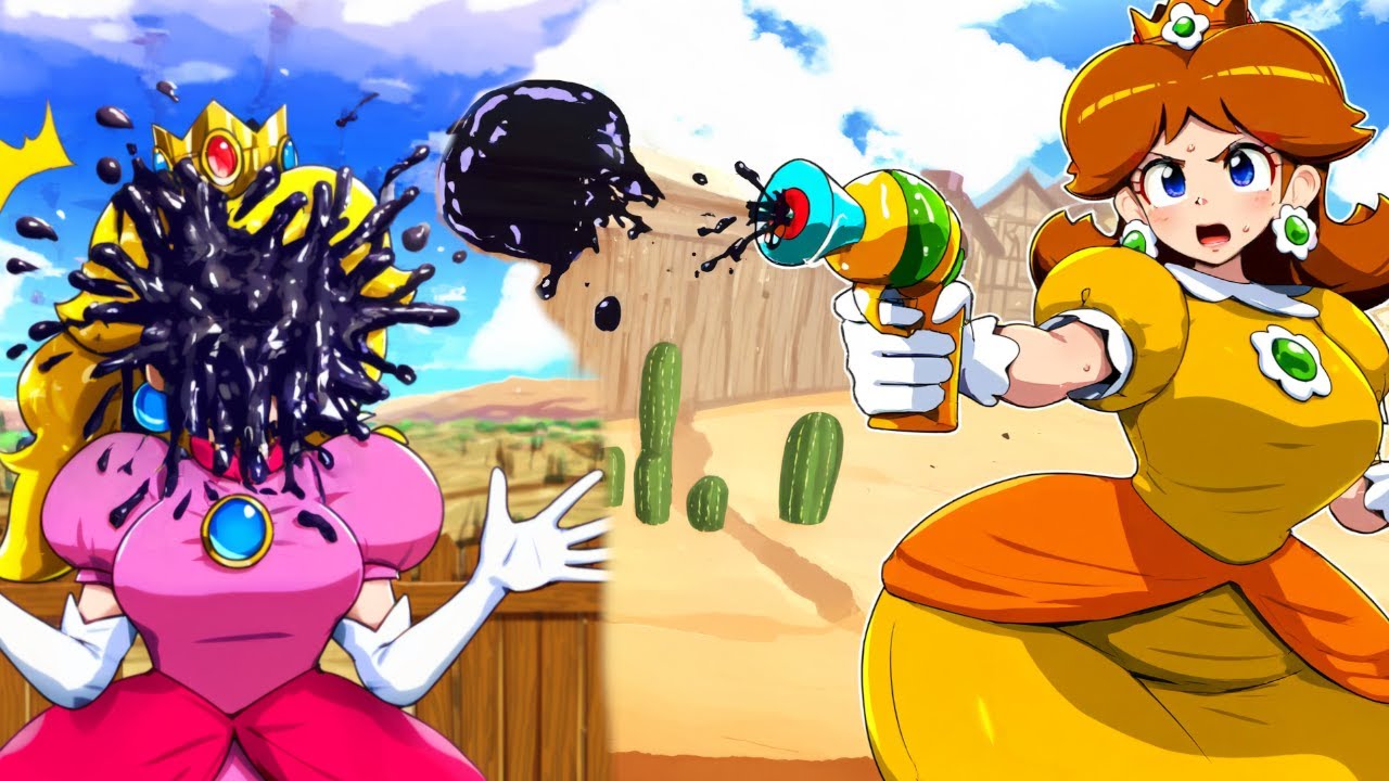 Princess Peach lost the paint gun quick-fire game and GETTING MESSY!