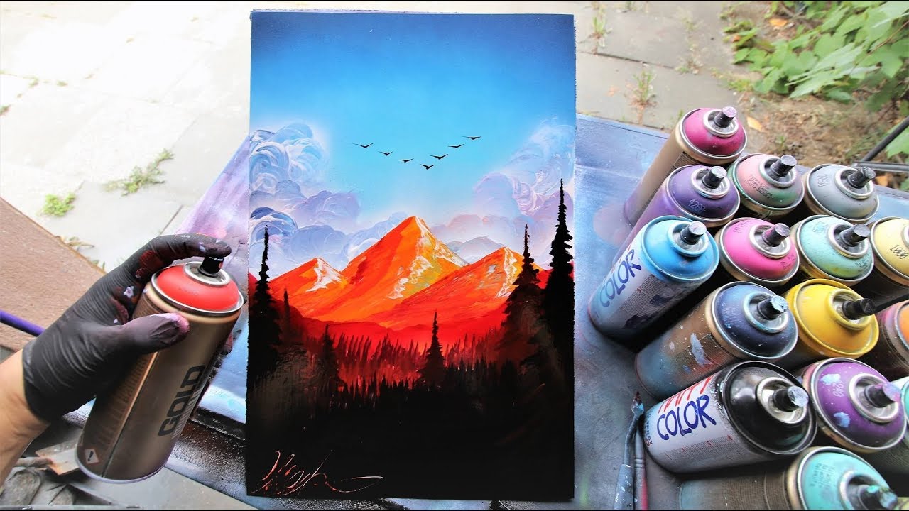 Flaming Mountains - SPRAY PAINT ART by Skech
