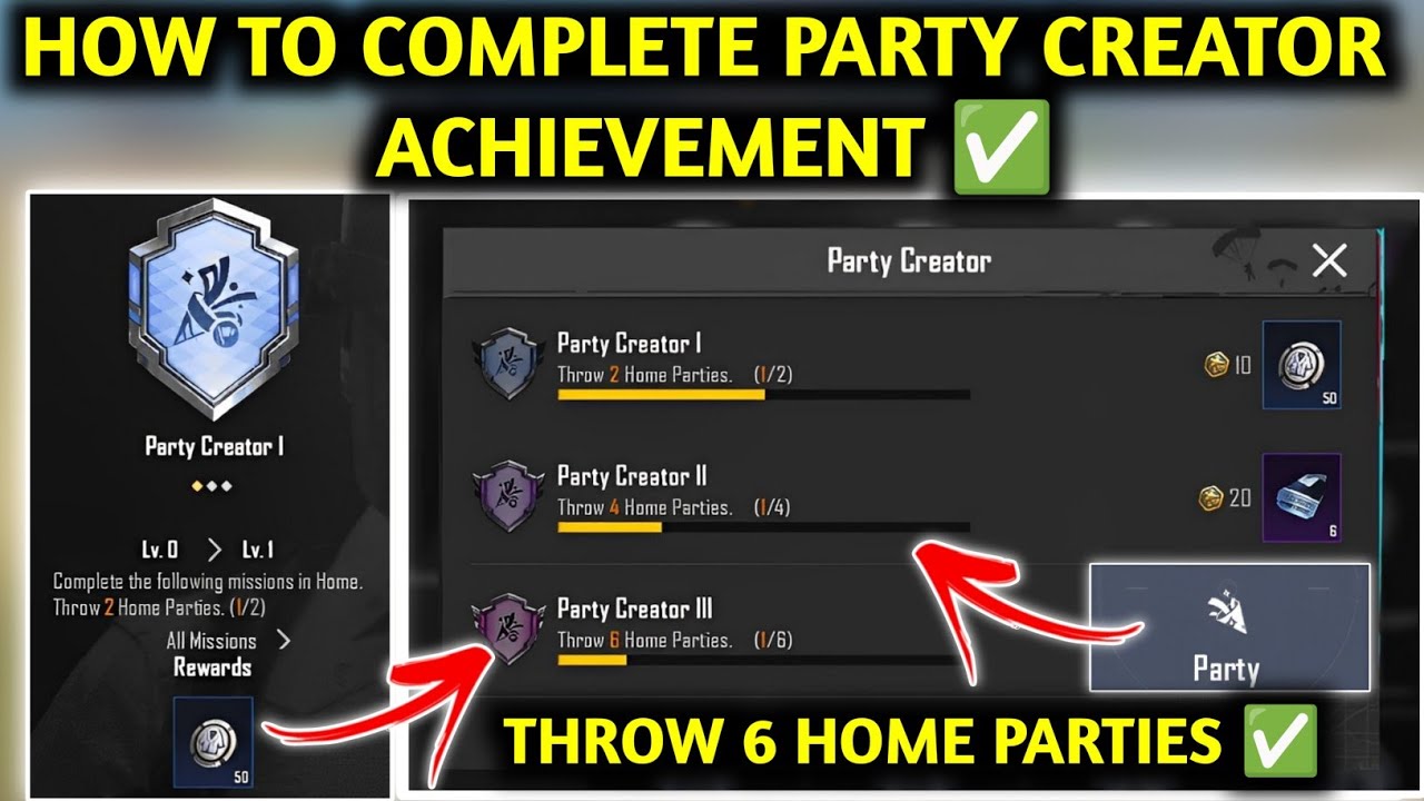 HOW TO COMPLETE PARTY CREATOR ACHIEVEMENT PUBG | THROW 2 HOME PARTIES | THROW 6 HOME PARTIES