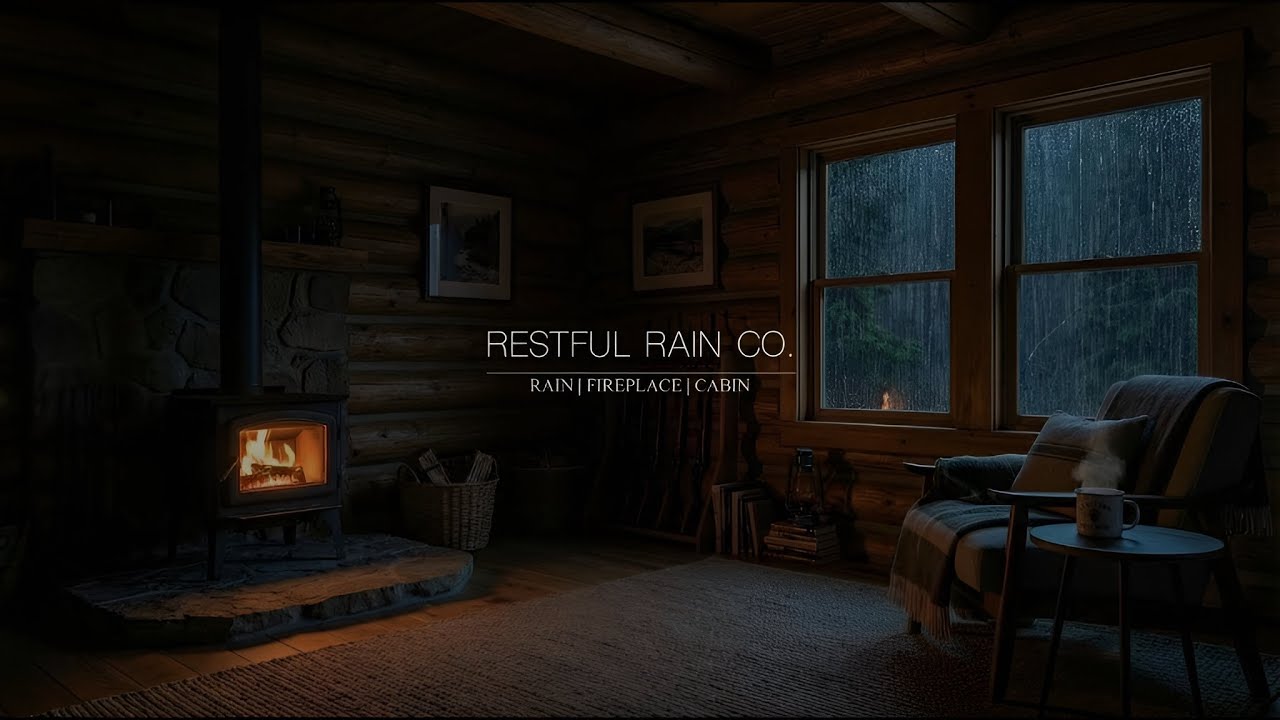 Warm Cabin Fireplace 🔥 Rain Sounds & Cozy Night Ambience for Sleep
