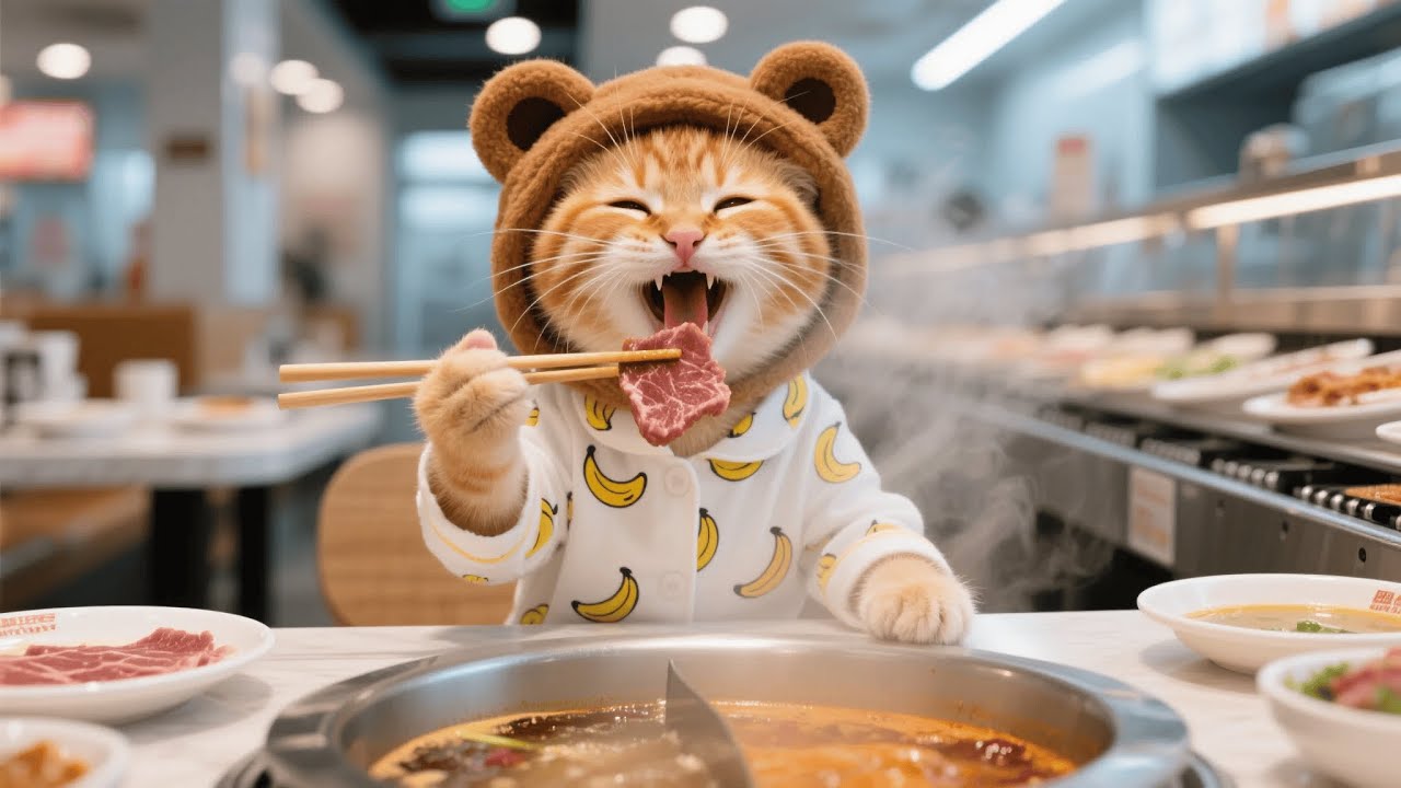 Ginger Kitten and Mama Cat Enjoy Conveyor Belt Hotpot to Stay Warm This Winter 🍲🐾