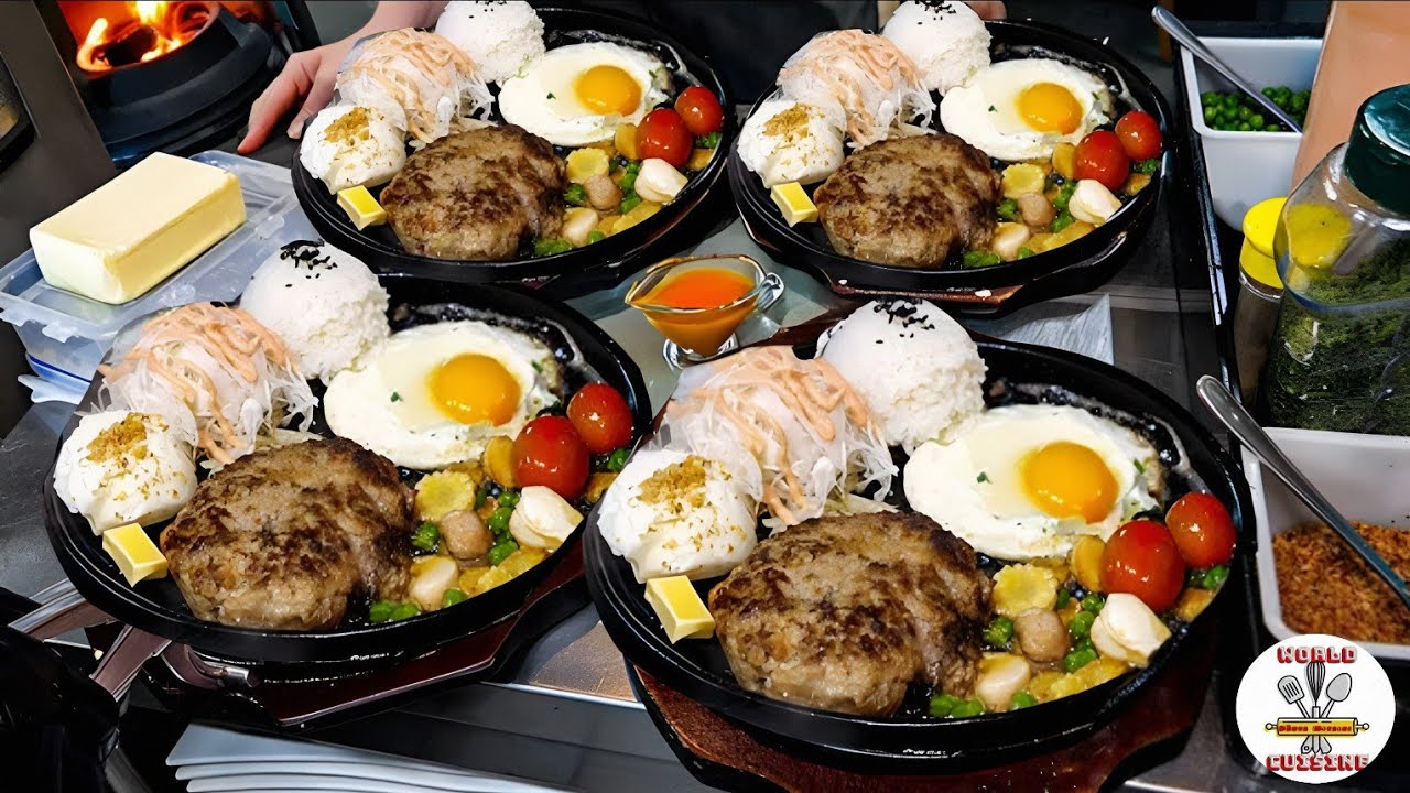 Kore Usulü Soslu HAMBURGER Bifteğ-HAMBAK. Pilav, LAHANA Salatası, Mısır ve Biraz ÇITIR Patates
