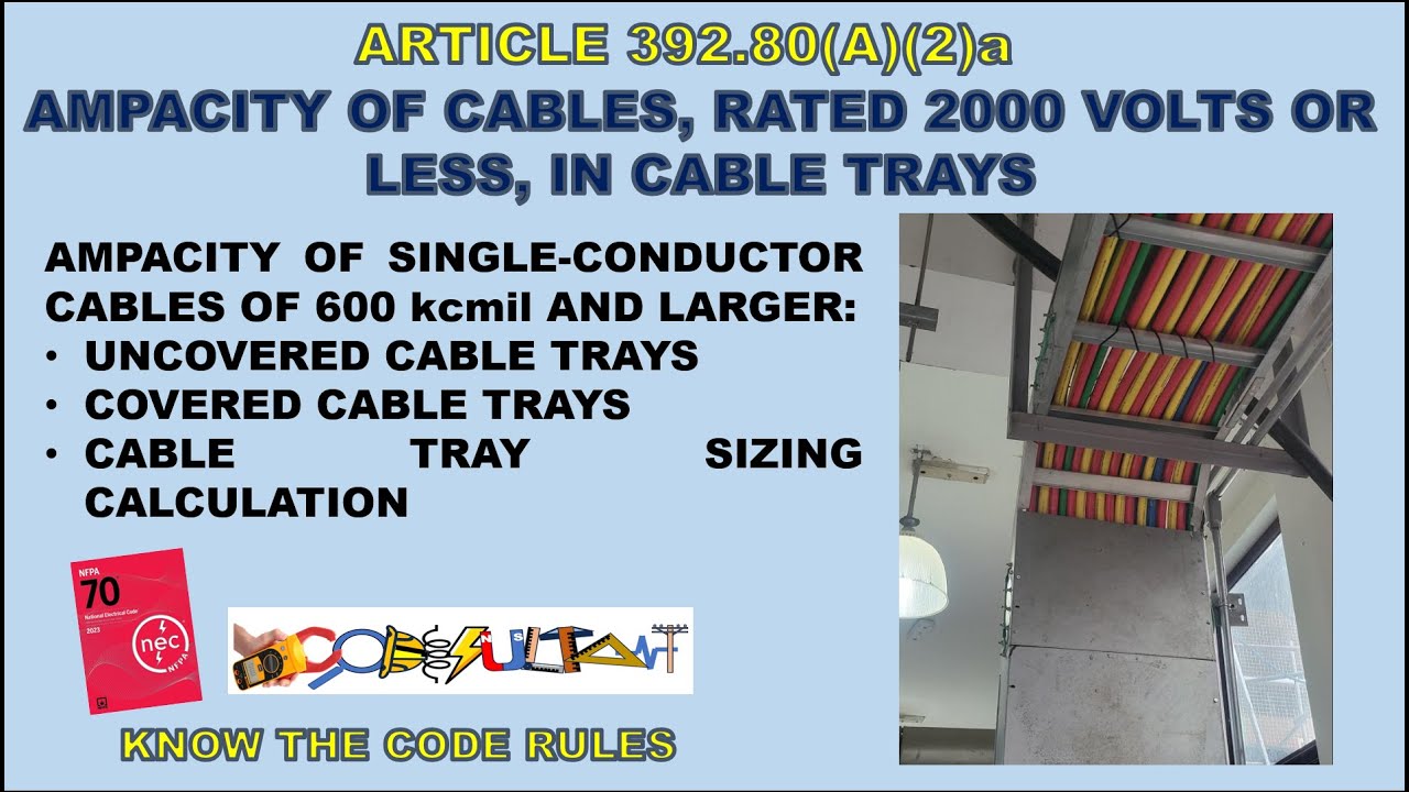 CABLE TRAY SIZING CALCULATION AND AMPACITY OF CONDUCTORS (SINGLE CONDUCTORS)-392 80(A)(2)a -NEC 2023