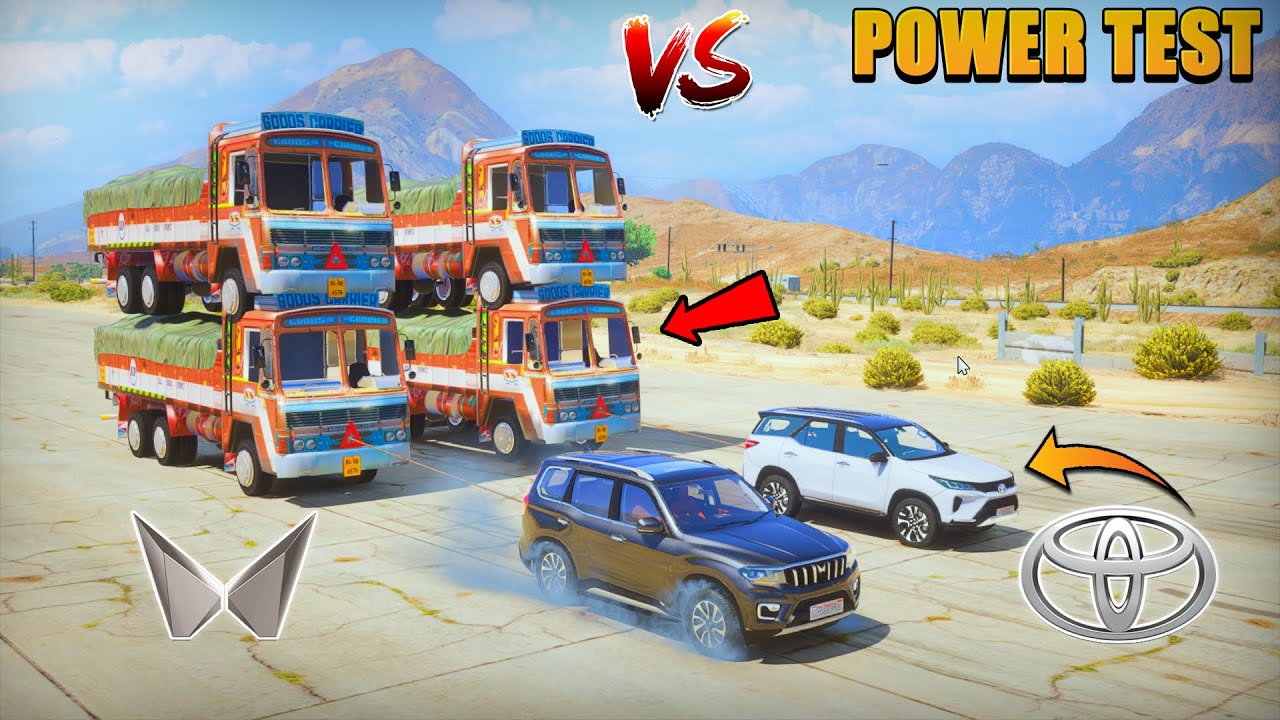 GTA 5 : Mahindra Cars VS Toyota Cars Double Indian Truck Pulling challenge