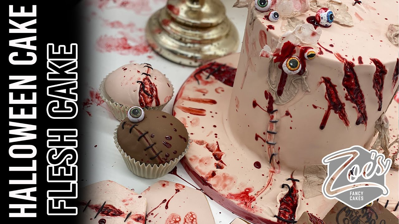 Halloween flesh & skin cake dripping blood
