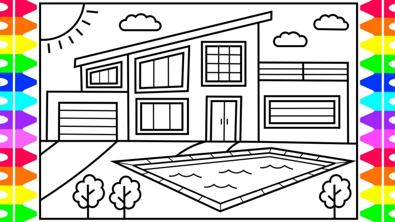 How to Draw a MODERN HOUSE for KIDS 💙💖💚Modern House Drawing for Kids | Modern House Coloring Page