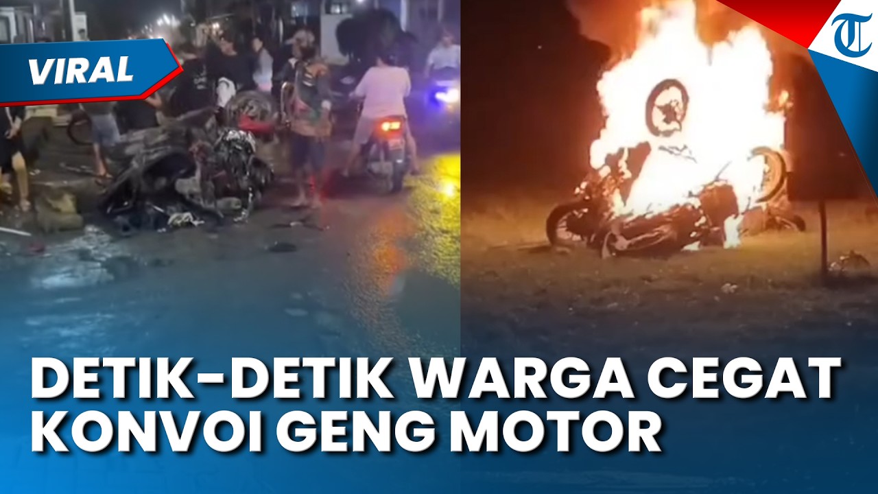 DETIK-DETIK WARGA CEGAT KONVOI GENG MOTOR DI CIREBON! Motor Dibakar sebelum Diserahkan ke Polisi