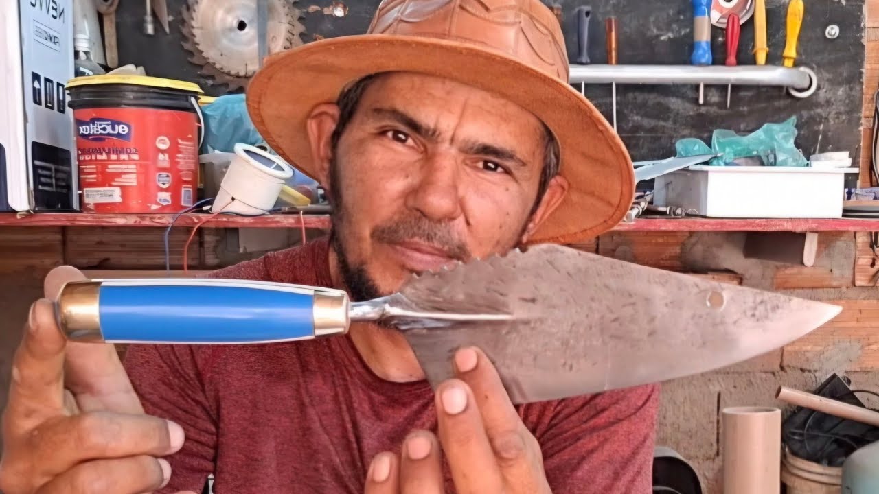 Colher de pedreiro transformei em faca de churrasco.!!!