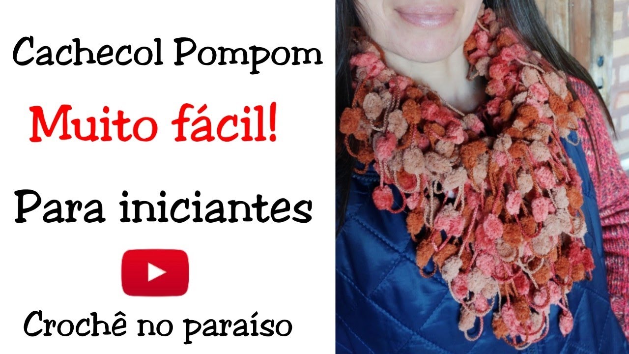 Cachecol Iniciantes super Fácil fio Pompom Fofo