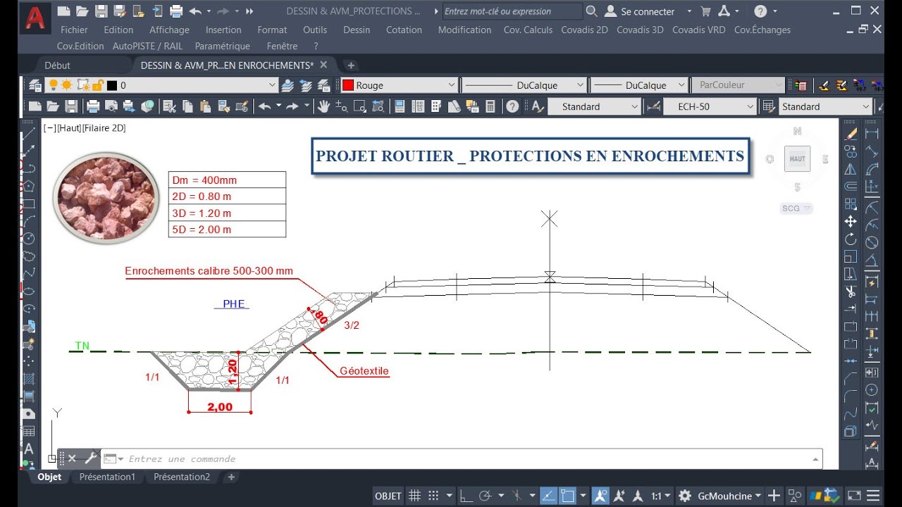 Projet routier _ Dessin des protections en enrochements