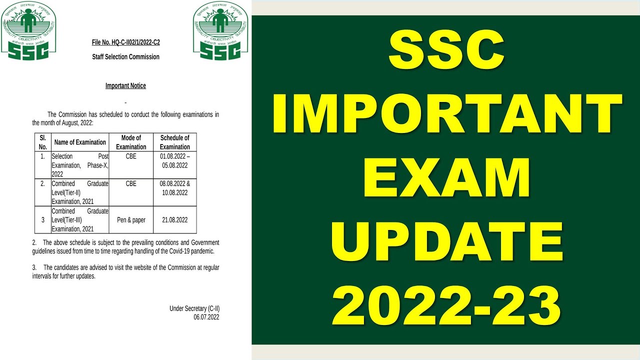 Revised Calendar of SSC Examinations for the year 2022-23