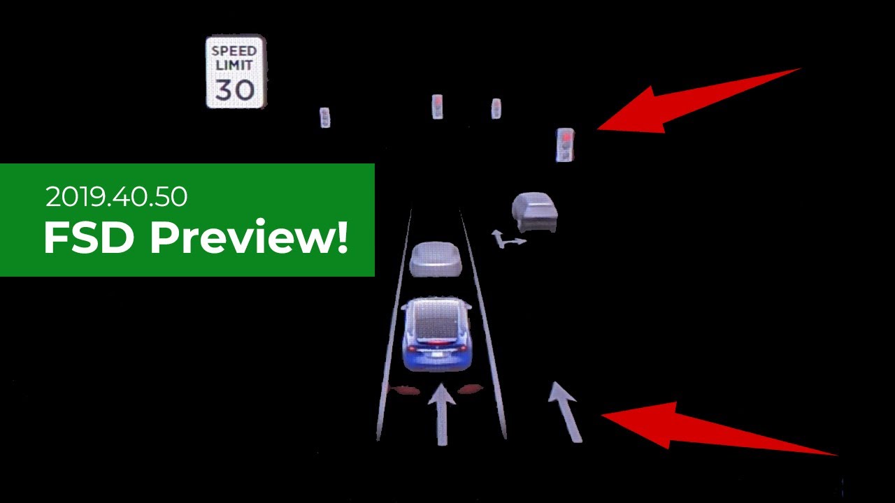 Tesla Full Self Driving Closeup of Visualizations - Update 2019.40.50