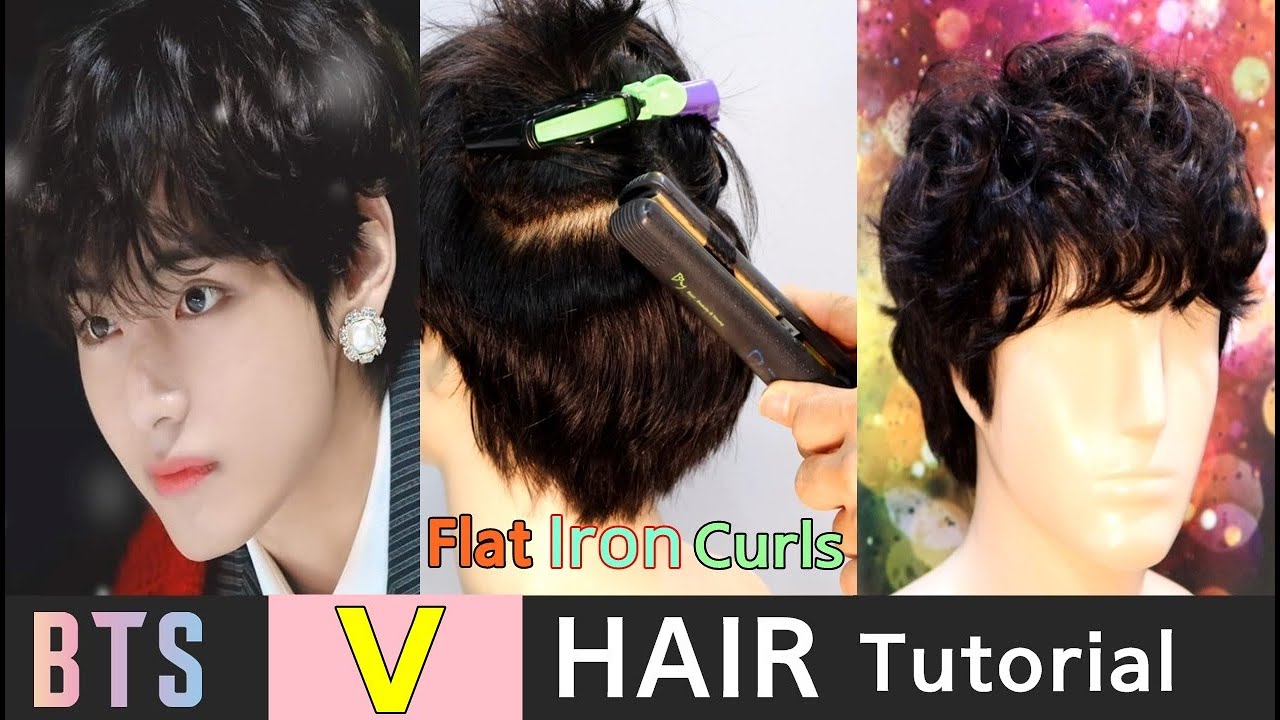 BTS V 뷔 Hair cut & Flat Iron Curls Tutorial!