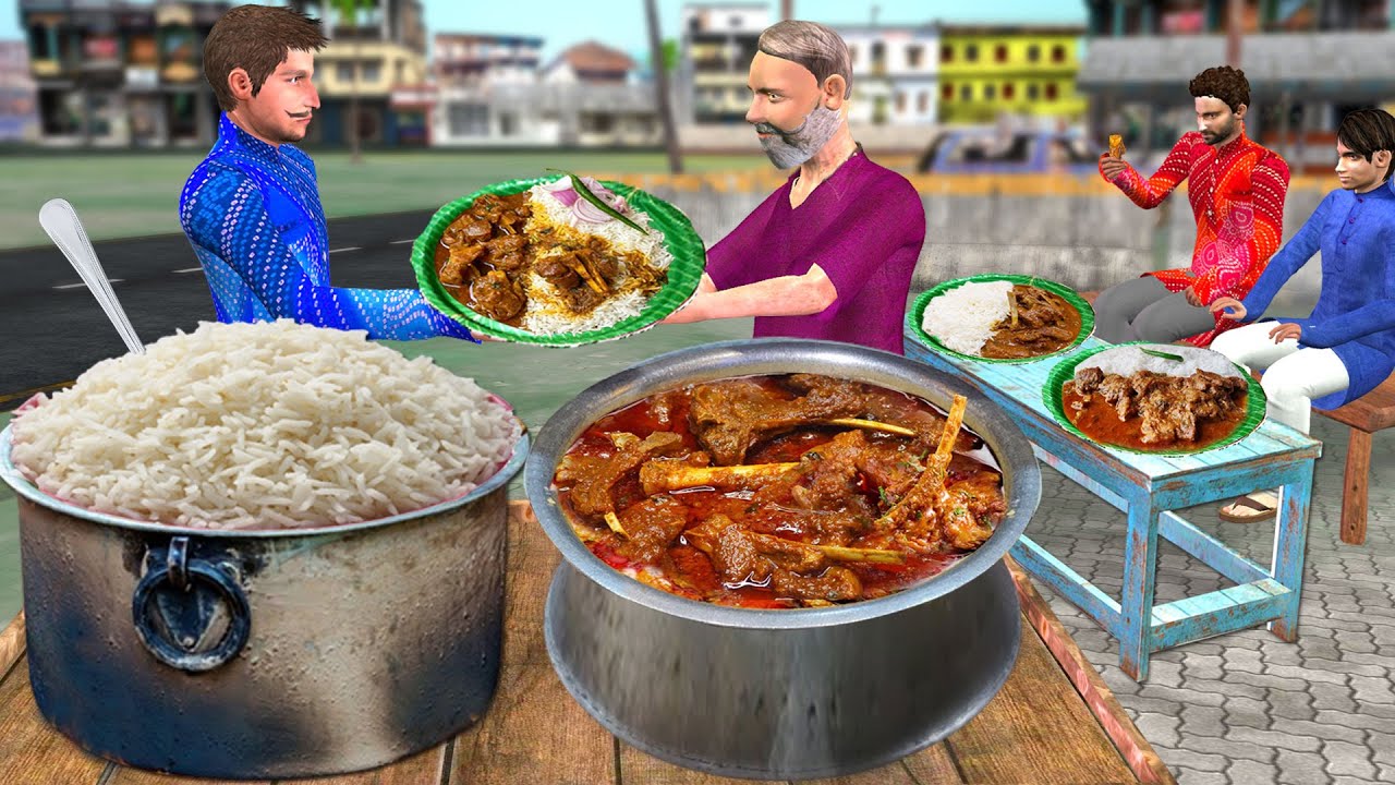 Unlimited Mutton and Rice For Just Rs 150 Street Food Hindi Kahaniya  Moral Stories New Comedy Video