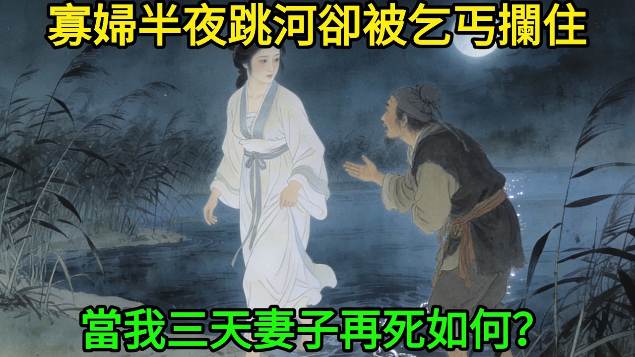 寡婦半夜跳河，卻被乞丐攔住：「當我三天妻子再死如何？」她竟當場答應！3天後寡婦再也不跳河了#民間故事#善有善報#爲人處世#故事分享