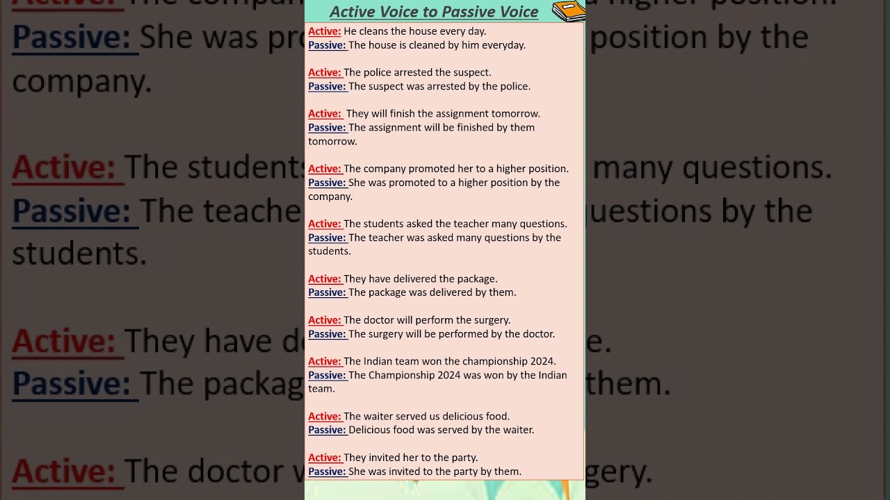 Active to Passive Voice: Rewrite the following sentences in the passive voice.