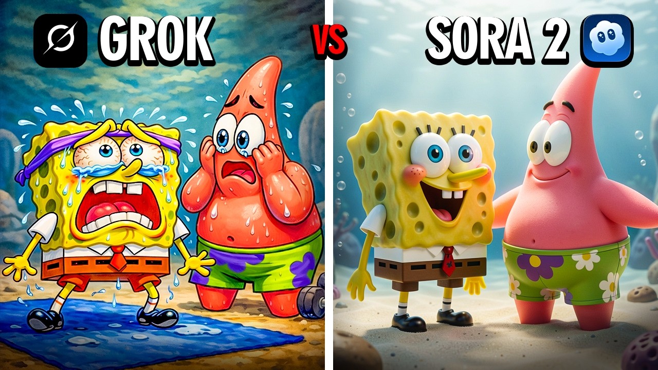 Sora 2 vs Grok ai REMAKE iconic SpongeBob scenes