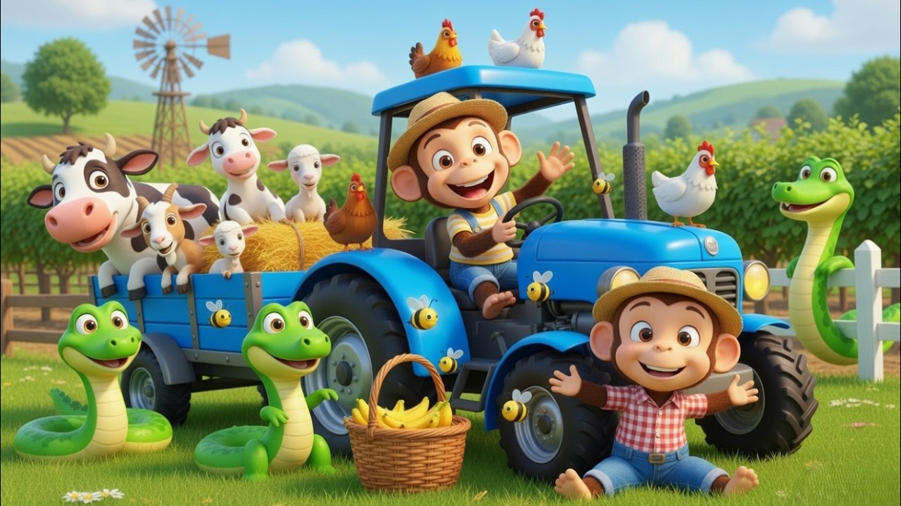Cute Monkey Farm Adventure Fighting Wild Boar & Chasing Away Giant Snake | Funny Farm Cartoon