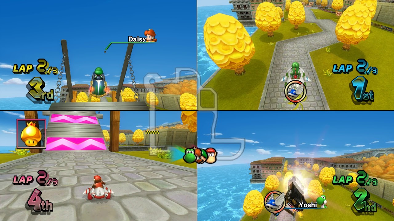 Mario Kart Wii Delfino Square 4 player Netplay race 60fps