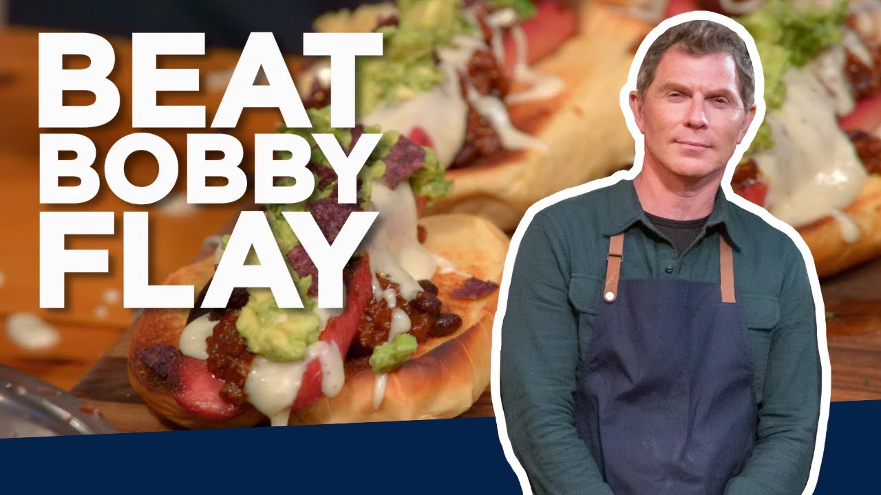 Bobby Flay Makes a Nacho Hot Dog | Beat Bobby Flay | Food Network