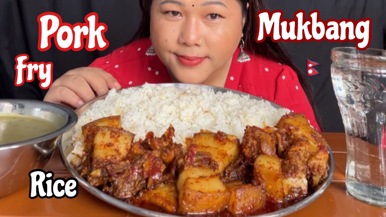 Spicy Pork Fry with Local Bashmati Rice 🐷 Black Dal | Nepali Style Pork Curry Mukbang 