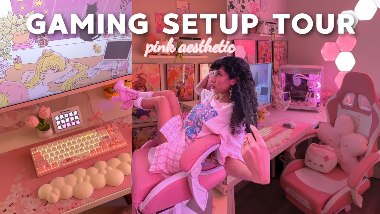 PINK PC SETUP TOUR 2024 | welcome to my pink gaming room 🌸🎀