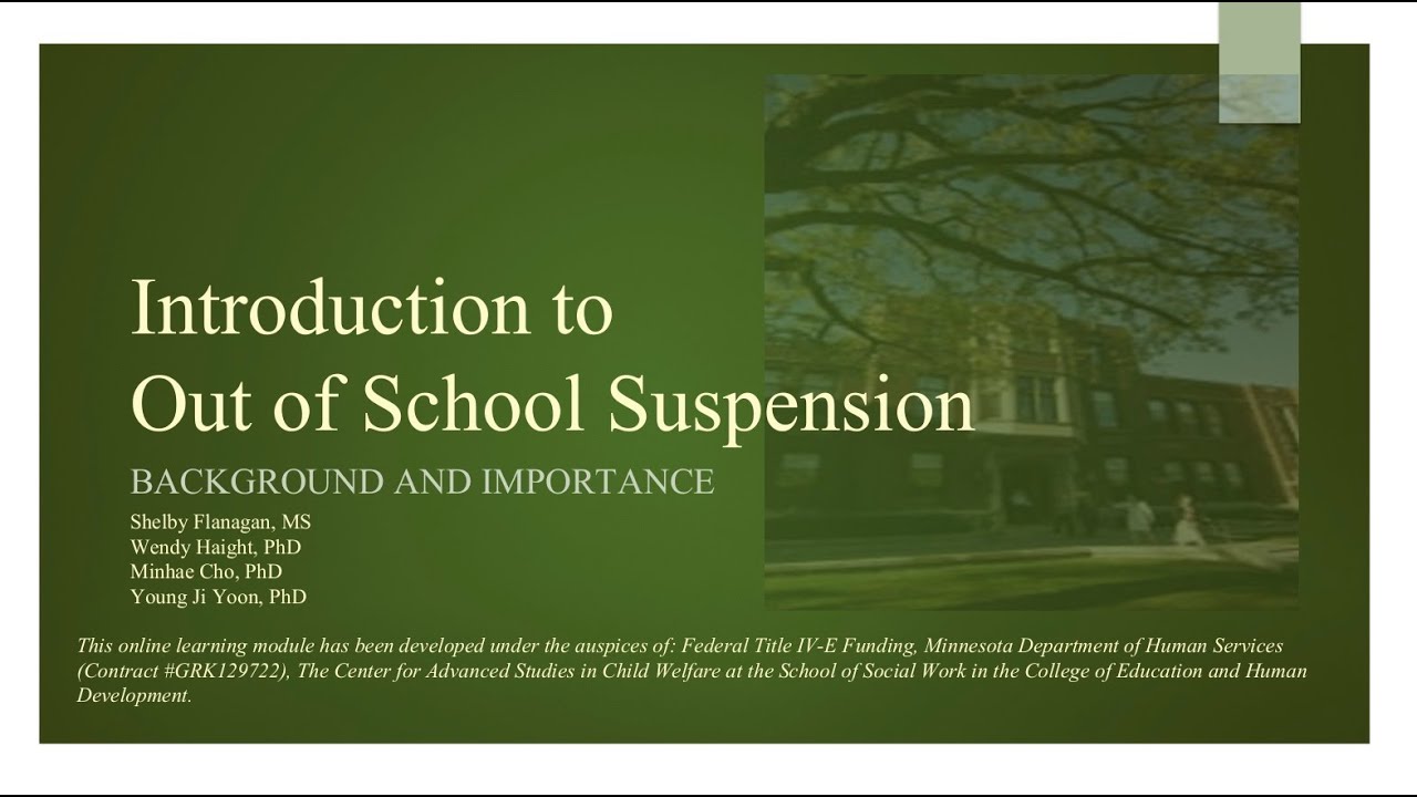 Risks, Outcomes, and Inequities in Out-of-School Suspension: Part 1