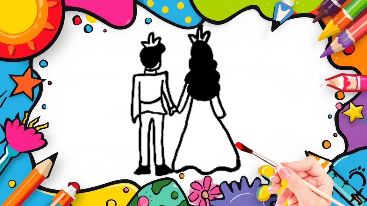 How To Draw cute Bride Groom Drawing, Painting & Coloring For Kids and Toddlers_🌈🎨 🐋
