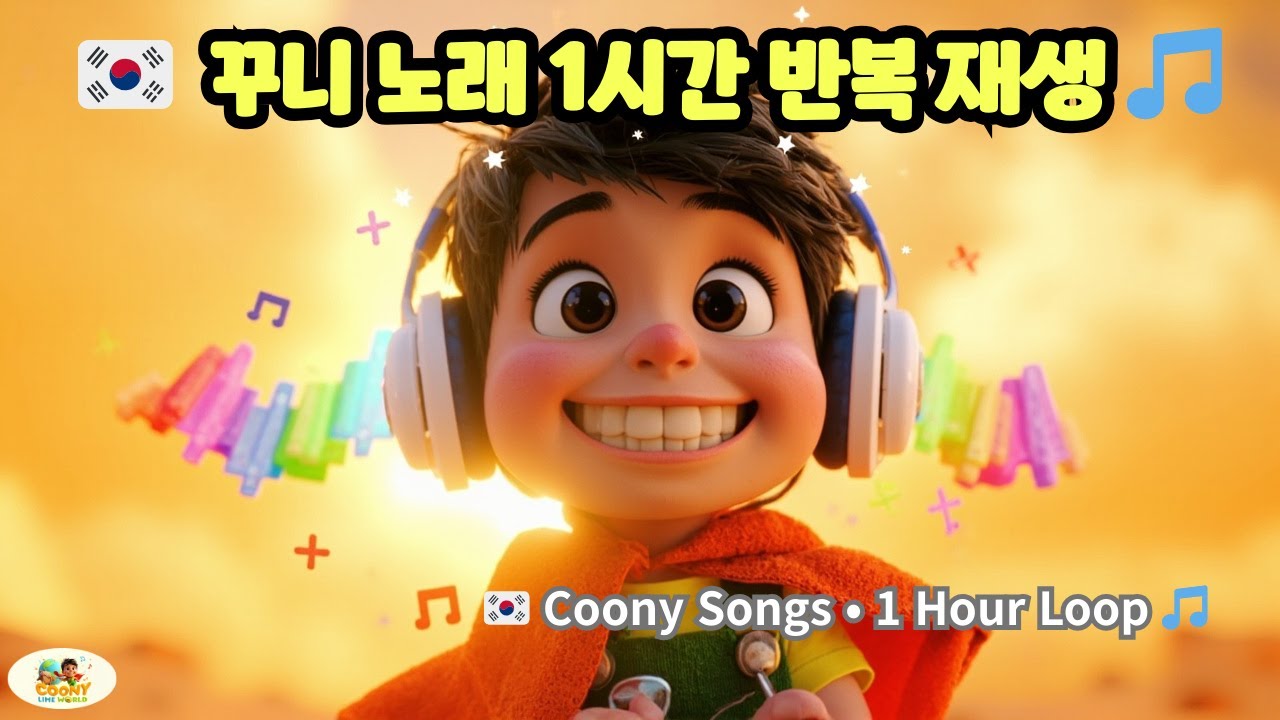 🇰🇷 꾸니 노래 1시간 반복 재생⭐ 🎵 | Coony Songs • 1 Hour Loop #coonylimeworld   #꾸니동요 #동요애니메이션  #꾸니세계여행 #k동요