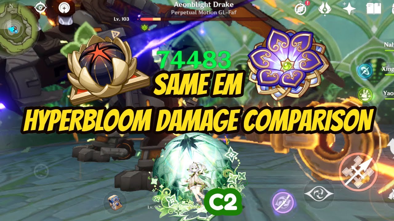 Gilded Dreams & Flower of Paradise Lost Hyperbloom Critical Damage Comparison with Nahida C2
