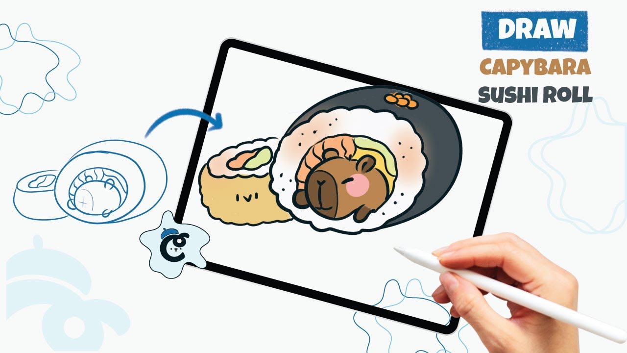 How To Draw CAPYBARA Sushi Roll (Step-by-step)