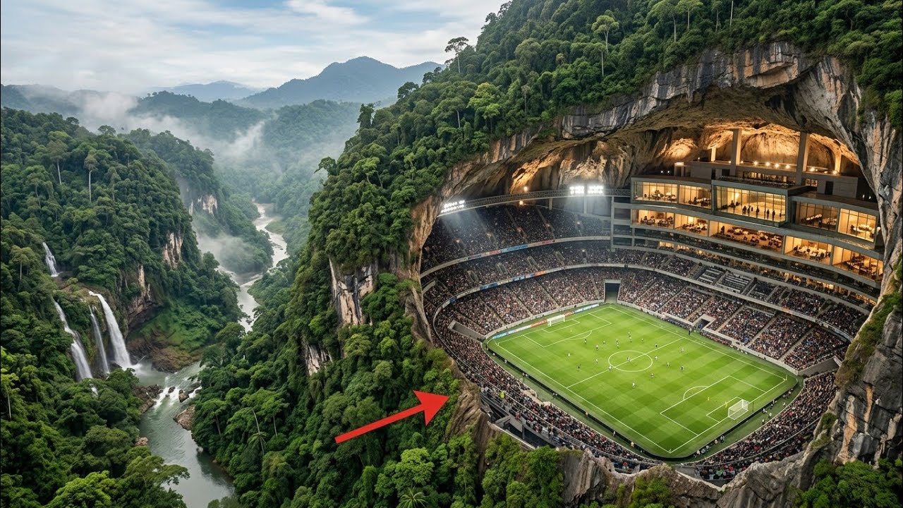 We Built a Secret Football Stadium Inside a Mountain! 🤯 #football #soccer #stadium #mountains 