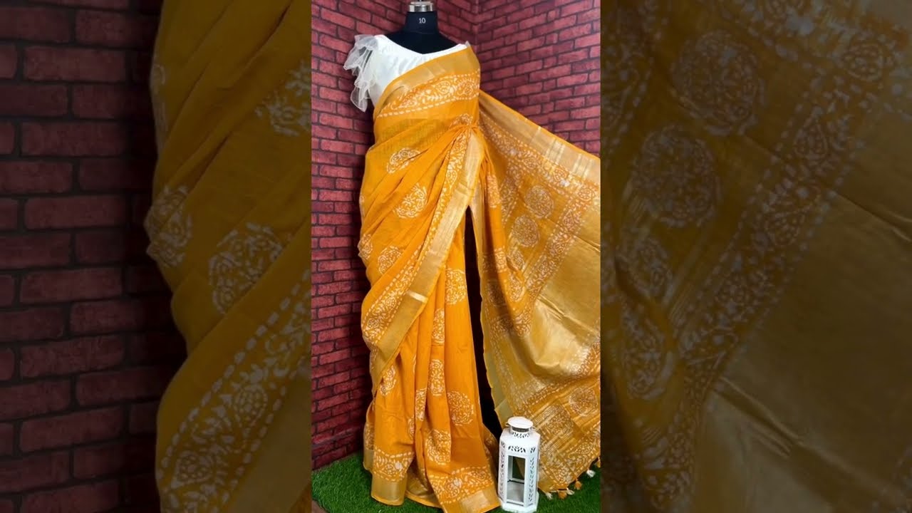 Slub Linen Batik Print Saree #linen #batik #saree