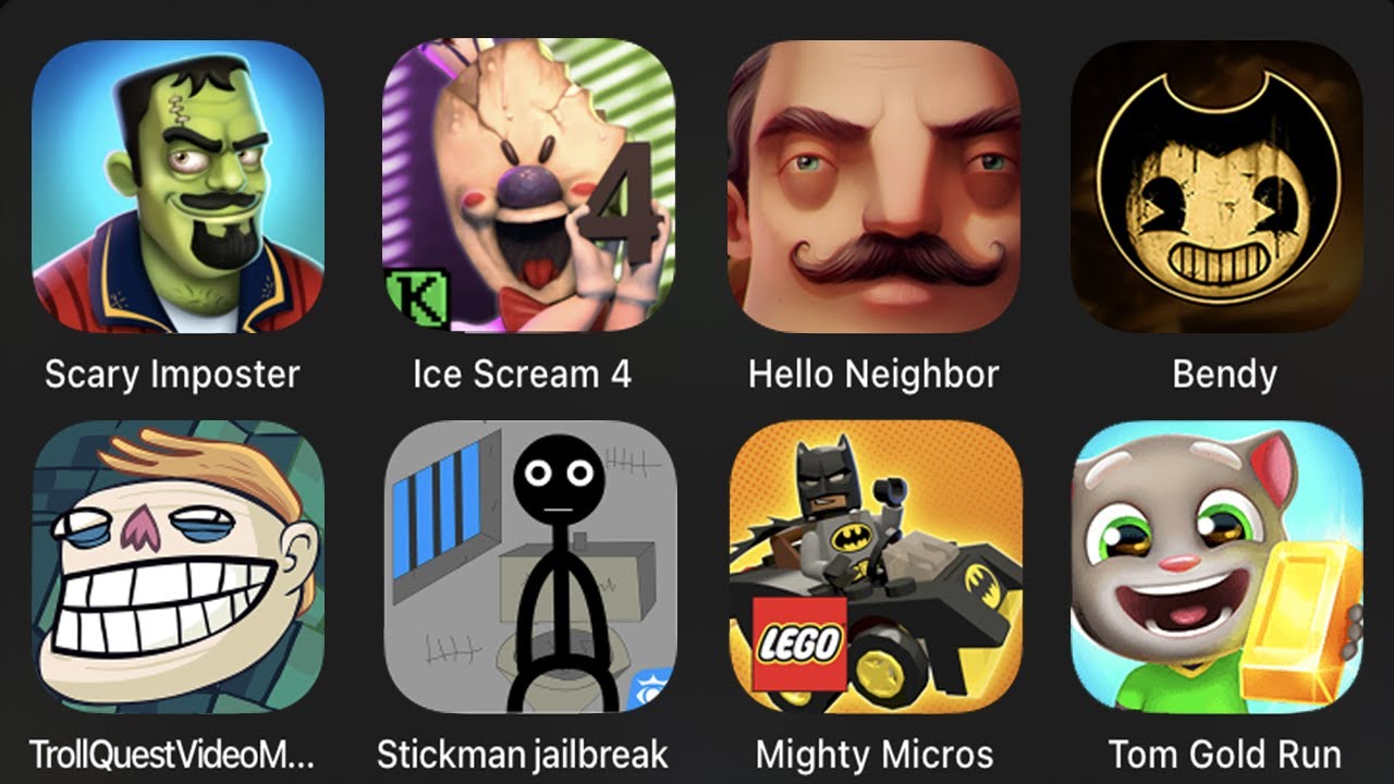 Scary Imposter, Ice Scream 4, Hello Neighbor, Bendy Run, Troll Quest Video Memes, Stickman Jailbrek