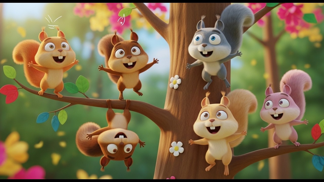 Five Little Squirrel Babies Climb Climb Climb | Fun Nature Song & Counting Rhymes