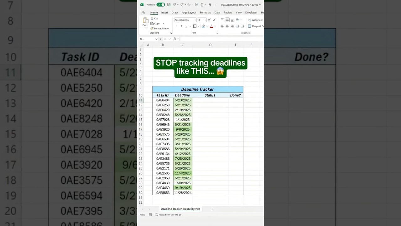 Automatic Deadline Tracker 🤯 #shorts #excel #spreadsheetmagic #microsoftoffice #dataanlysis
