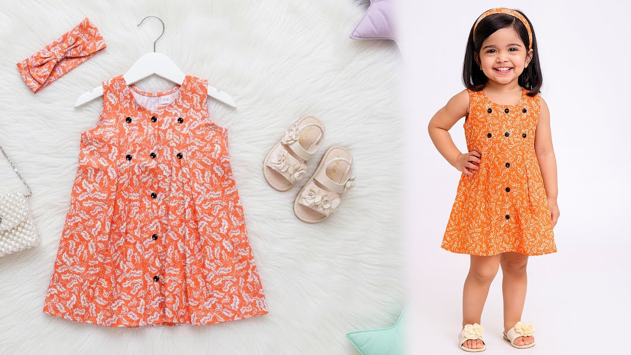 Front Open Box Pleated Baby Frock Cutting & Stitching | Easy Button Dress | Sewing Tutorial