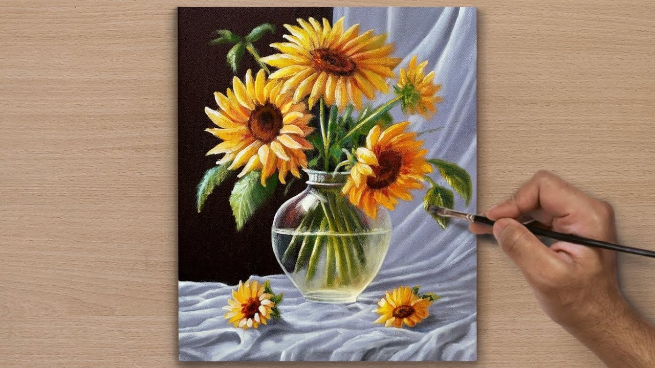 Painting a Beautiful Vibrant Flower Bouquet in a Vase / Acrylic painting / Art paintings