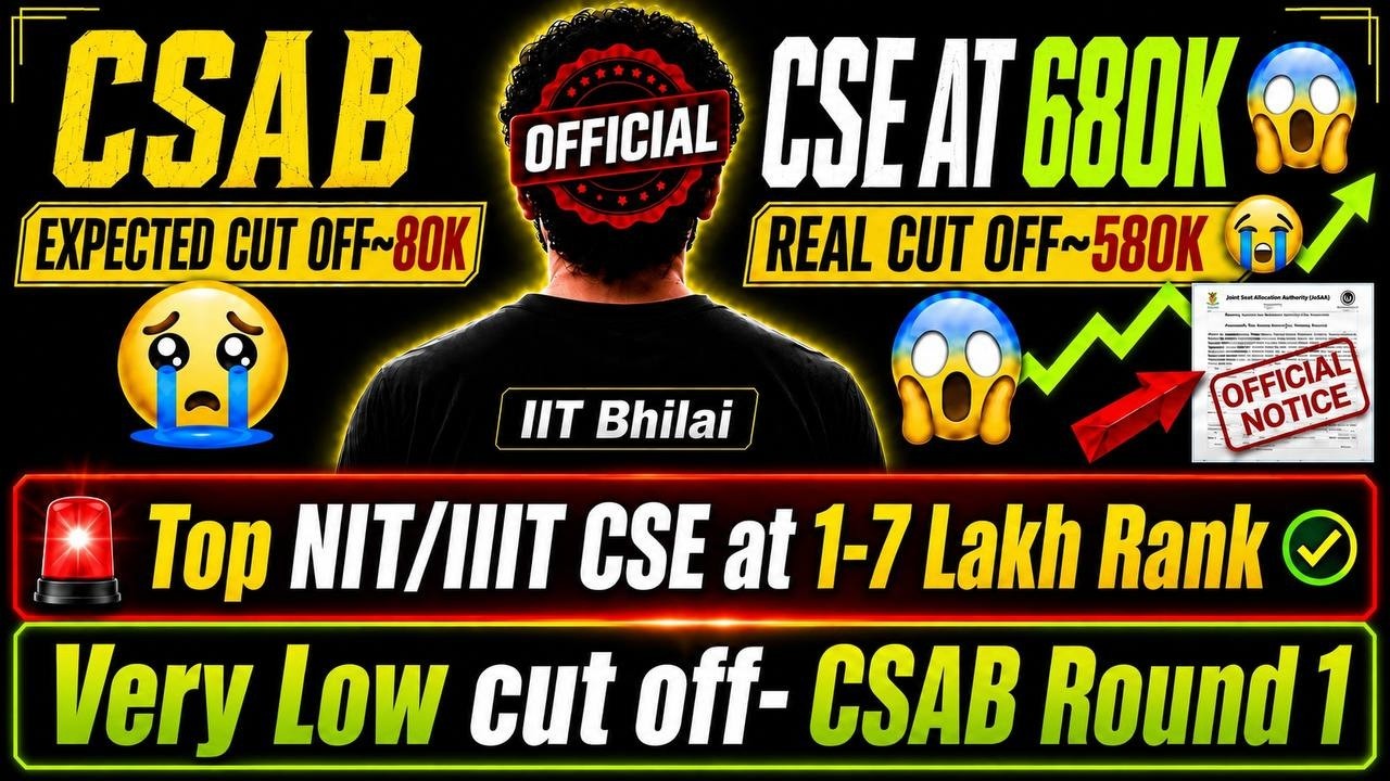 Finally 😱 CSAB Round 1 cut off 2026😱Top 10 NIT/IIITs at 60-90%ile CSAB 2026😱Vacant Seat Matrix 2026