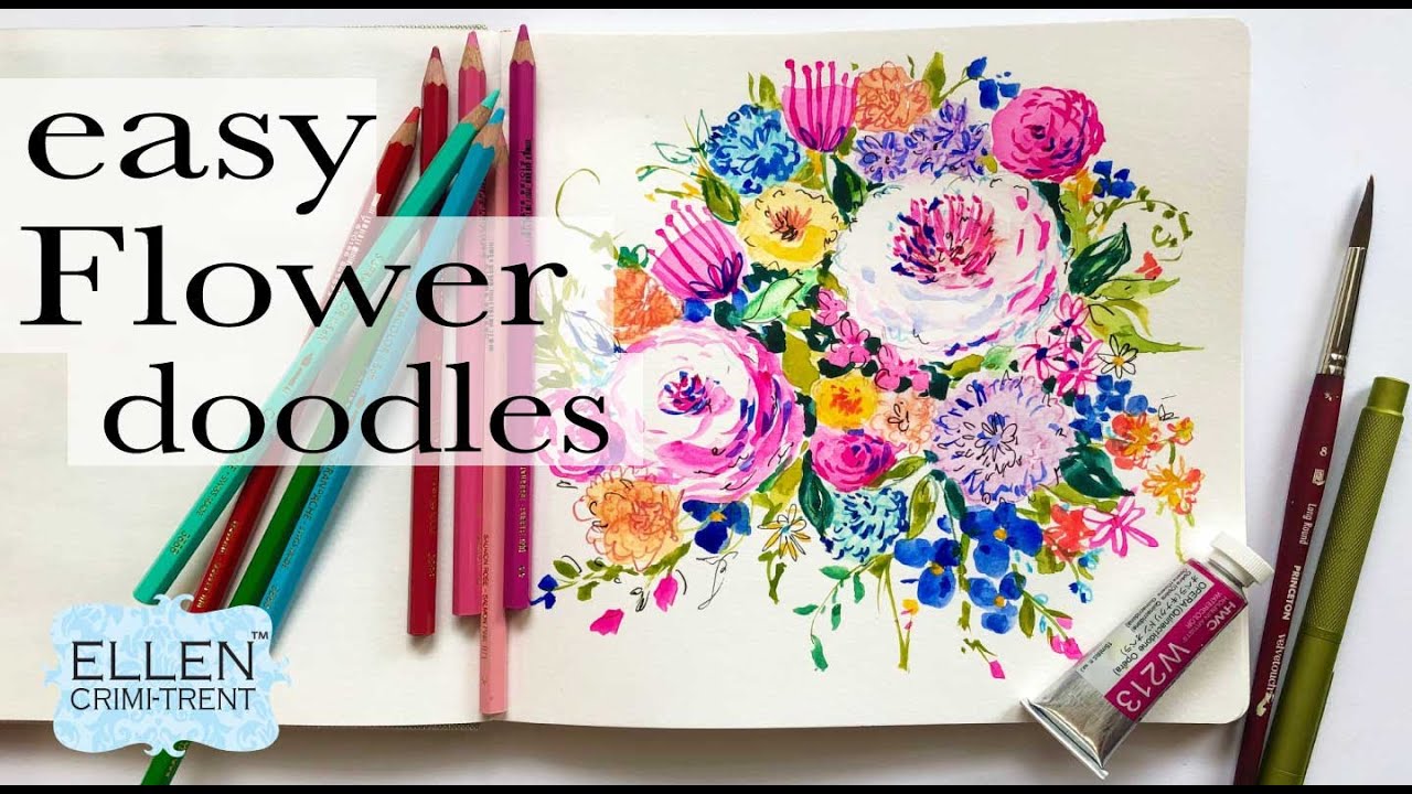EASY Watercolor Flower Doodles with watercolor pencils & paint!