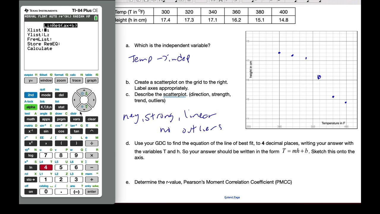 6.05.1 Pearson’s Moment Correlation Coefficient - TI-84