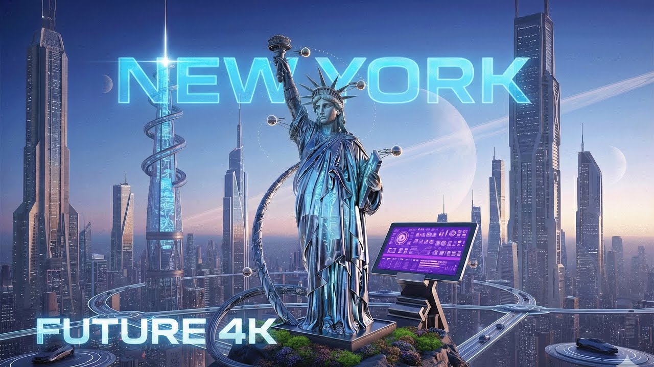Future City New York 4K | Soft Futuristic Ambient Soundscape Music