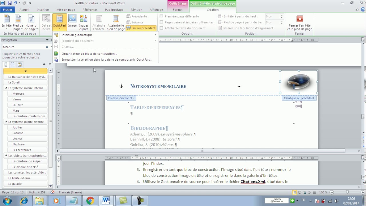 D&eacute;finissez les options de compatibilit&eacute;,  ins&eacute;rer le fichier Citations.Xml, Index,  Word Expert
