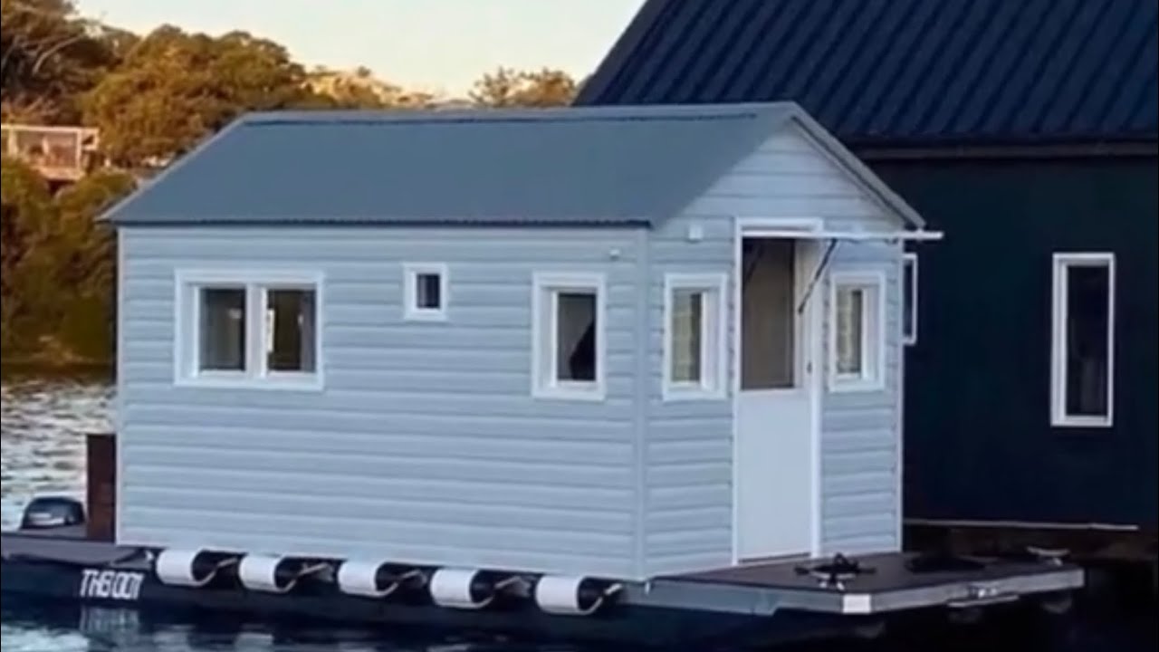 Floating tiny house construction houseboat design small pontoon boat with build photos