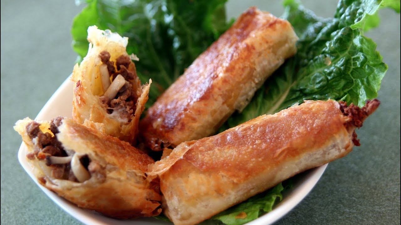 Meat and Mushrooms Spring Rolls Recipe - CookingWithAlia - Episode 321