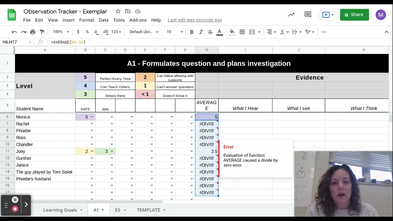 Observation Tracker - Exemplar - Google Sheets