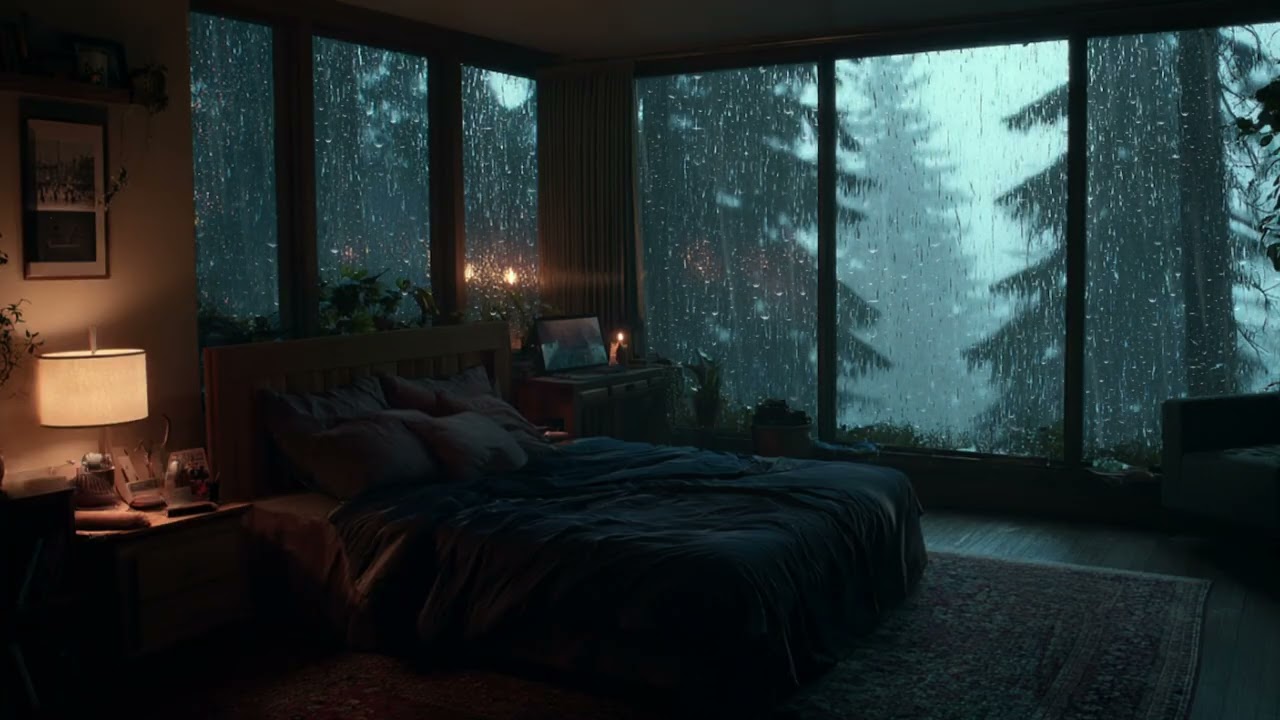 Glass House in the Forest Storm | Thunder, Rain, Nature Echoes 3Hours Relaxing