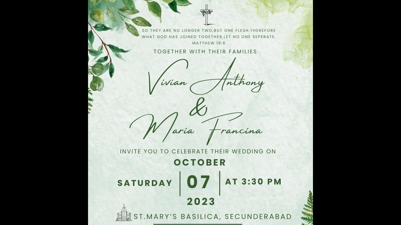 Vivian Anthony & Maria Francina | Wedding Holy Mass 3.30 |St Mary's Basilica |Secunderabad | 7-10-23