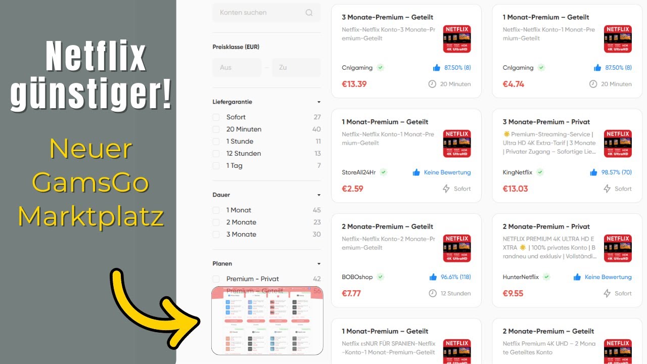 GamsGo Marktplatz im Test – 97 Netflix Anbieter!