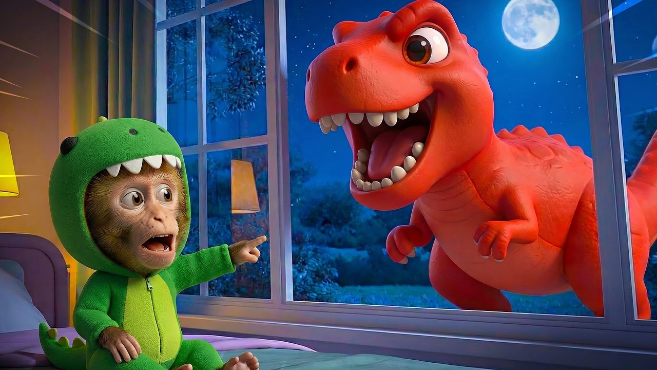 Dinosaur at the Window | Fun Dinosaur Song for Kids | RooRoo Monkey Kids Songs